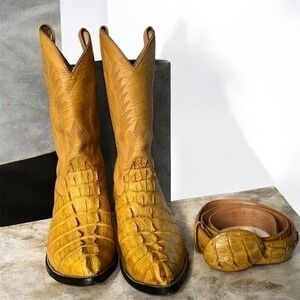 Mens 12.5 Cowboy Boots Genuine Leather Western Handmade Vintage Belt Set